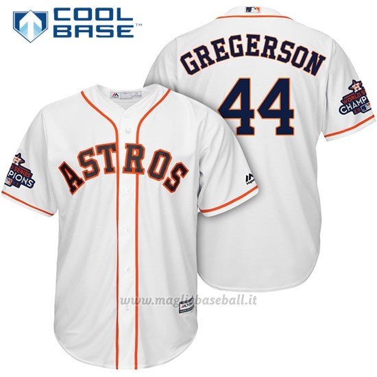 Maglia Baseball Uomo Houston Astros 2017 World Series Campione Luke Gregerson Bianco Cool Base